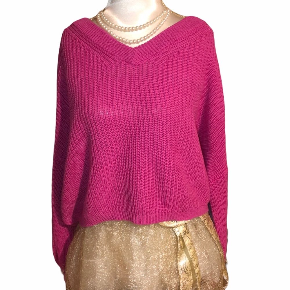 Pink Nordstrom BP Cropped Vneck Sweater